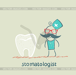 Standing next to large tooth - vector image