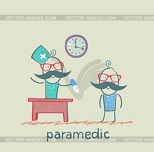 Paramedic tablet gives patient - vector EPS clipart