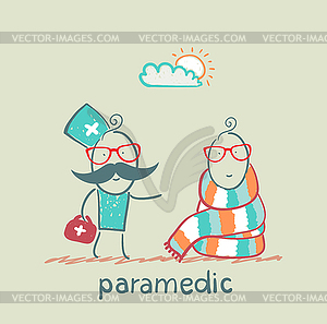 Paramedic speaks with patient - vector clipart