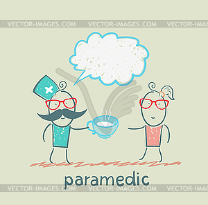 Paramedic giving medicine patient - vector clip art