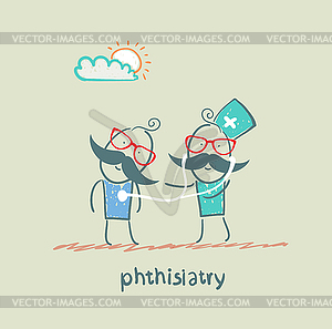 Phthisiatry stethoscope listens to patient - vector image