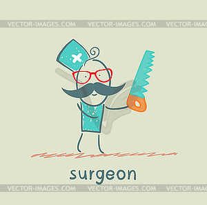 Surgeon holding saw - vector clip art