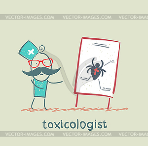 Toxicologist says presentation on venom of spider - royalty-free vector image