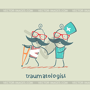 Traumatologist helps patient with trauma - vector image