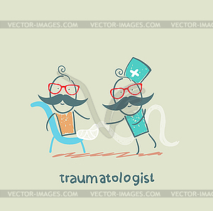 Traumatologist wrap up patient - vector image