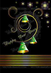 Christmas card with bells on black background - vector image