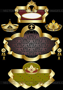 Three old frame with gold detail on a black background. - vector image