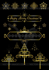 Options gold Christmas tree and snowflakes  - vector clipart