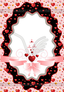 Oval frame with hearts and pink bow - vector clip art