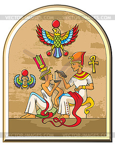 Egyptian pharaoh and his wife - vector clip art