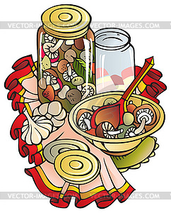 Cooking the mushrooms - vector clip art