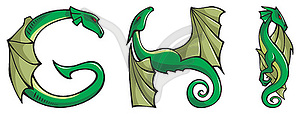 Dragons alphabet: G,H,I - vector EPS clipart