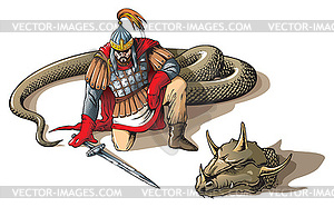 Warrior and a giant snake - vector clipart