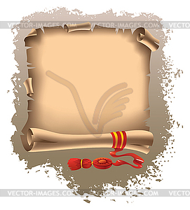 Scroll with torn edges and ribbon - vector EPS clipart
