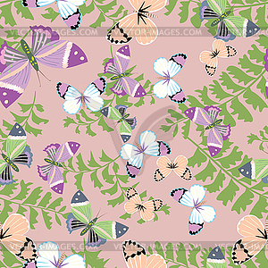 Butterfly with flowers - seamless pattern - vector clipart