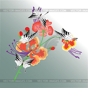 Бабочка с цветами-цветочная карта - векторное изображение EPS