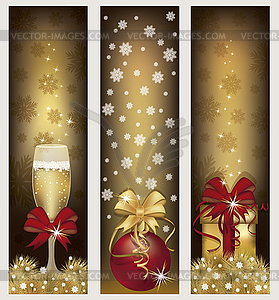 Set golden Christmas banners, vector illustration - vector image