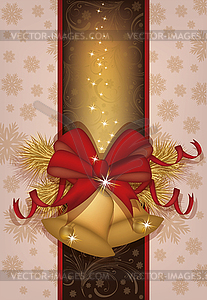 Elegant Christmas card with golden bells, vector - vector image