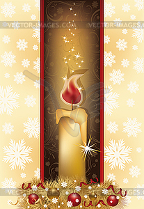 Elegant Christmas card with golden candle, vector  - vector clipart