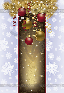 Elegant Christmas card with red and golden balls - vector clip art