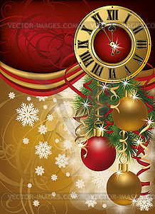 New Year invitation card with xmas clock, vector  - vector image
