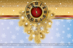 New Year greeting banner with xmas golden clock, vector - vector clipart / vector image
