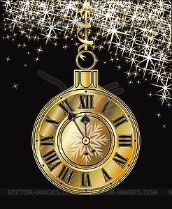 Golden Christmas clock, vector illustration - vector image