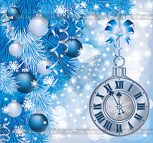 Elegant Christmas clock, vector illustration - vector image