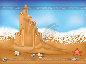  Sand Castle on beach, vector illustration - vector clip art