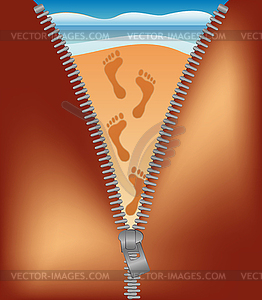 Летнее время концепция. Человеческие следы на песке пляжа - иллюстрация в векторе