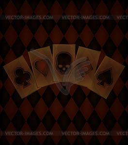 Casino old background with poker cards, vector - vector image