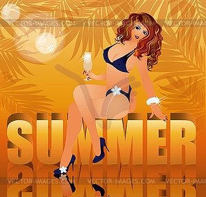 Summer time background with sexual woman, vector  - vector clipart / vector image