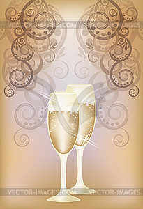 Wedding invitation card with champagne, vector  - vector clipart