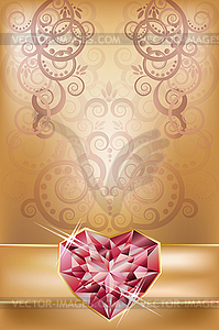 Wedding invitation card with ruby heart, vector  - vector image