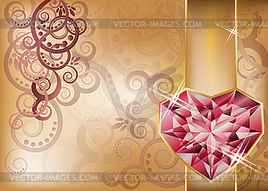 Wedding congratulation card with ruby heart, vector  - vector image