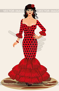 Young elegance flamenco girl, vector illustration  - royalty-free vector clipart