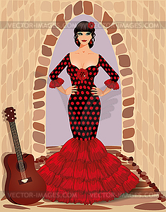 Spanish flamenco girl with guitar, vector illustration - vector clipart