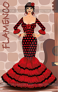 Spanish flamenco girl postcard, vector illustration - vector image