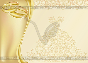 Свадебное приглашение с двумя золотыми кольцами, вектор - векторный клипарт EPS
