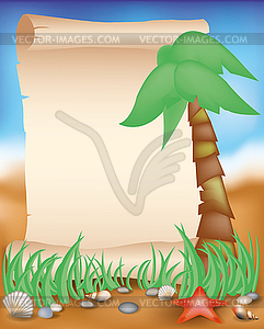 Blank paper scroll on summer background, vector - vector clipart