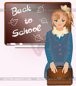 Cute little girl with school bag, vector illustration  - vector image