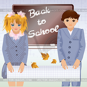 Back to school, little school children, vector  - vector image