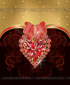 Wedding love greeting card with ruby heart, vector - vector clipart / vector image