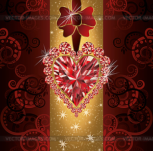 Love wedding invitation card with ruby heart - vector image