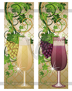 Two banner with wineglasses and grapes, vector  - vector clip art