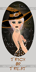 Trick or Treat Halloween card  Blonde witch, vector - vector clip art