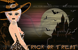 Happy halloween background with sexual blonde witch - vector clipart / vector image