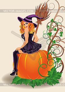 Happy Halloween sexy witch and pumpkin, vector - vector EPS clipart