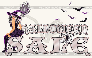 Halloween sale card with sexy witch, vector - vector clipart