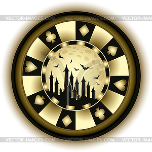 Halloween poker chip and castle, vector illustration  - vector clipart